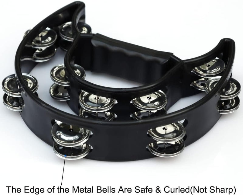 Bealuffe Tambourine Double Row Hand Held Percussion Tambourine with Metal Jingles for KTV Party (Black) - Image 3